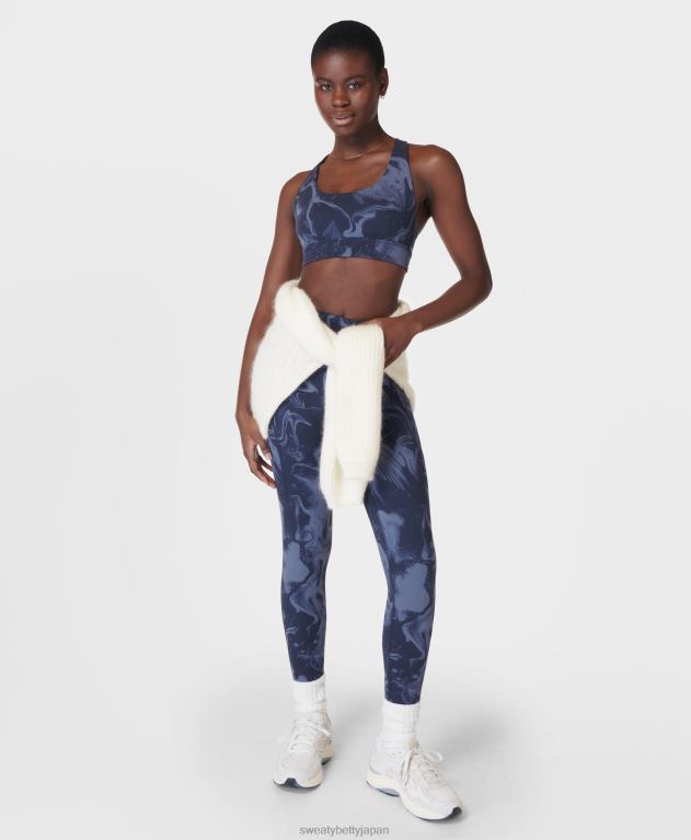 Sweaty Betty 女性 スーパーソフト7/8ヨガレギンス L4RHF105 衣類 青い大理石の斑点プリント