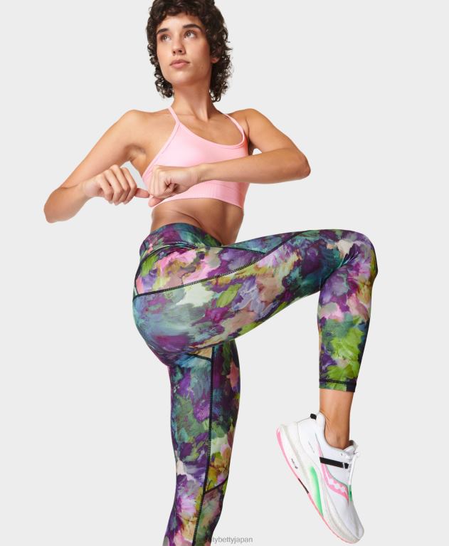 Sweaty Betty 女性 パワー 7/8 ワークアウト レギンス L4RHF16 衣類 グリーンラックスフラワープリント