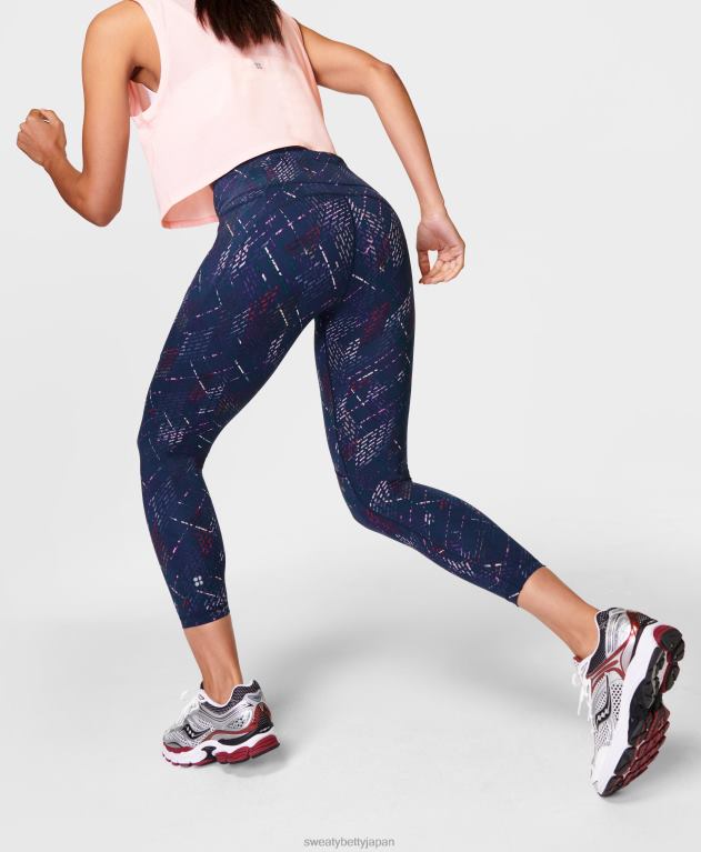 Sweaty Betty 女性 パワー 7/8 ワークアウト レギンス L4RHF24 衣類 ブルーのデコンストラクトチェックプリント