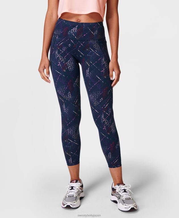 Sweaty Betty 女性 パワー 7/8 ワークアウト レギンス L4RHF24 衣類 ブルーのデコンストラクトチェックプリント