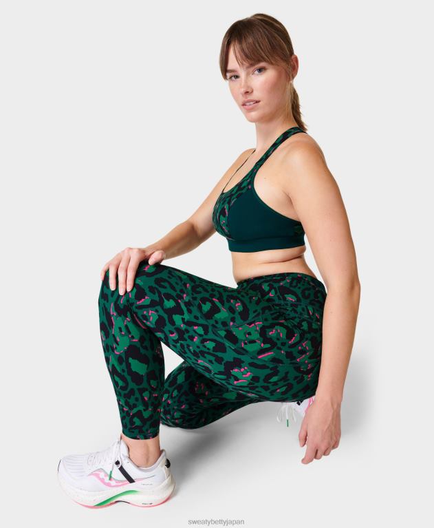 Sweaty Betty 女性 パワー 7/8 ワークアウト レギンス L4RHF26 衣類 緑のブラシストロークのレオプリント