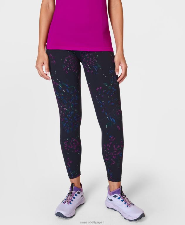 Sweaty Betty 女性 パワー 7/8 ワークアウト レギンス L4RHF27 衣類 黒の花柄ストロークプリント