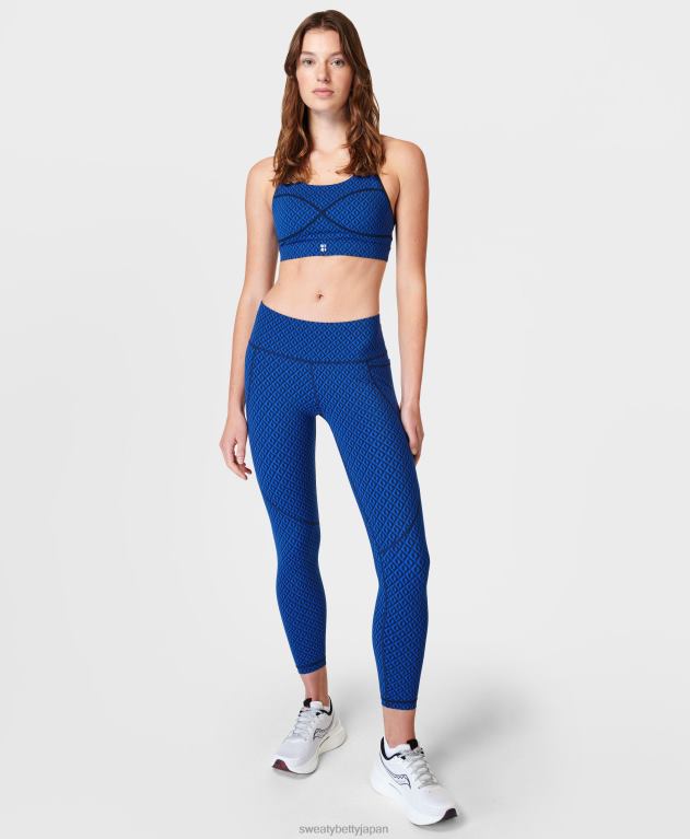 Sweaty Betty 女性 パワー 7/8 ワークアウト レギンス L4RHF29 衣類 ブルー エイペックス ジオ プリント