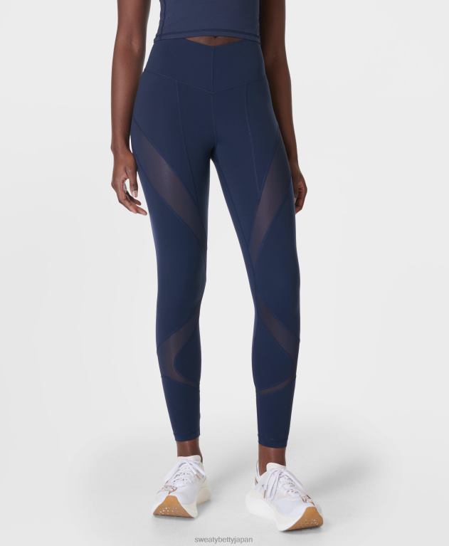 Sweaty Betty 女性 パワー イリュージョン メッシュ 7/8 ワークアウト レギンス L4RHF303 衣類 ネイビーブルー