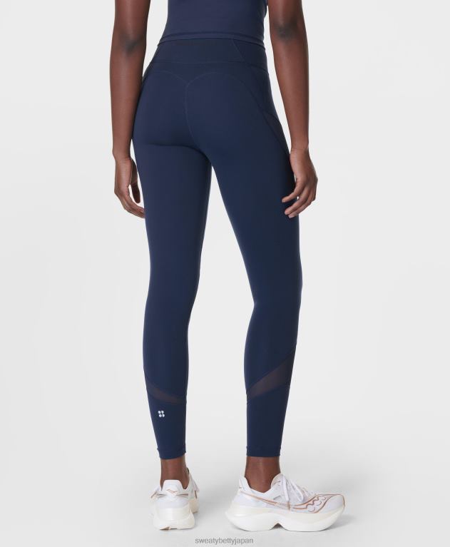 Sweaty Betty 女性 パワー イリュージョン メッシュ 7/8 ワークアウト レギンス L4RHF303 衣類 ネイビーブルー