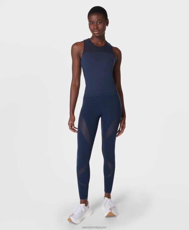 Sweaty Betty 女性 パワー イリュージョン メッシュ 7/8 ワークアウト レギンス L4RHF303 衣類 ネイビーブルー