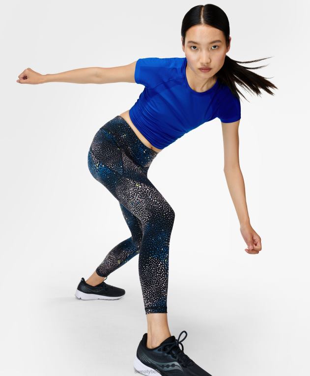 Sweaty Betty 女性 パワー 7/8 ワークアウト レギンス L4RHF38 衣類 黒い三角形の構造プリント