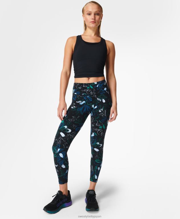 Sweaty Betty 女性 パワー 7/8 ワークアウト レギンス L4RHF39 衣類 ブルーのアーチ状の花柄プリント