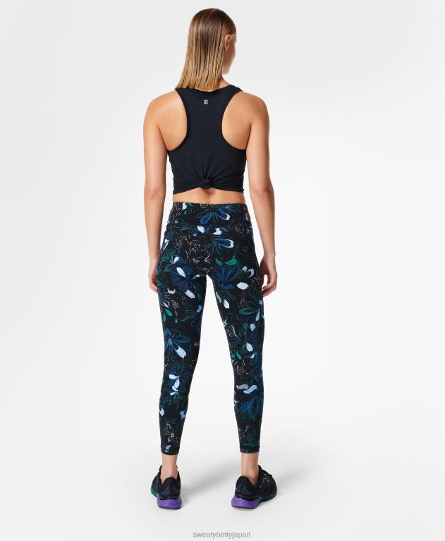 Sweaty Betty 女性 パワー 7/8 ワークアウト レギンス L4RHF39 衣類 ブルーのアーチ状の花柄プリント