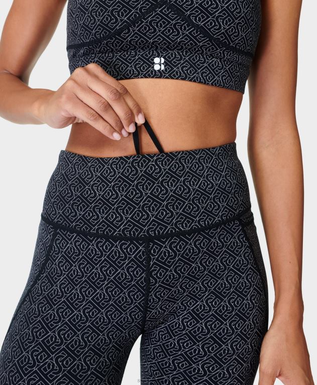 Sweaty Betty 女性 パワー 7/8 反射ワークアウト レギンス L4RHF665 衣類 ブラックチェーン反射プリント