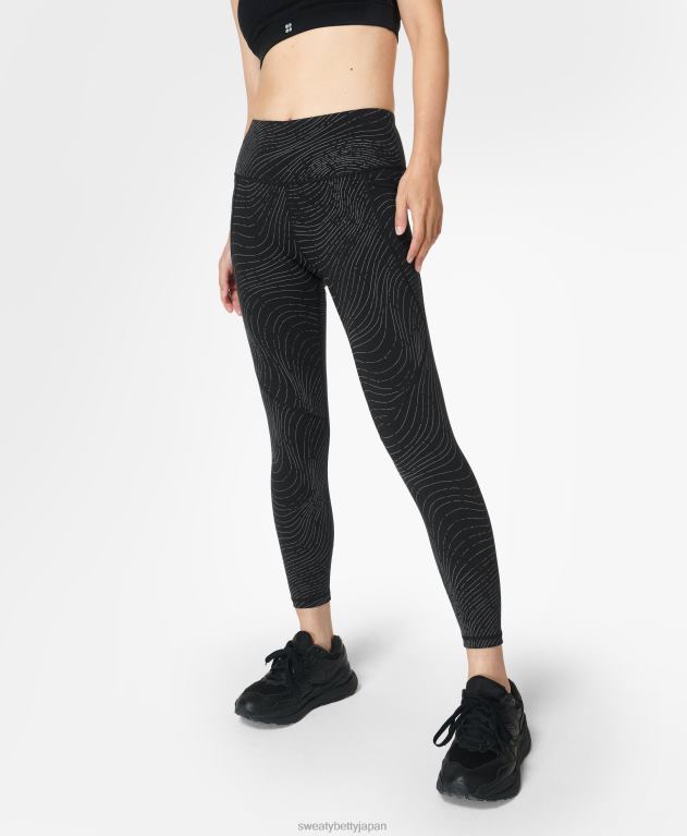 Sweaty Betty 女性 パワー反射 7/8 ワークアウト レギンス L4RHF666 衣類 ブラックの反射イルミネーションプリント