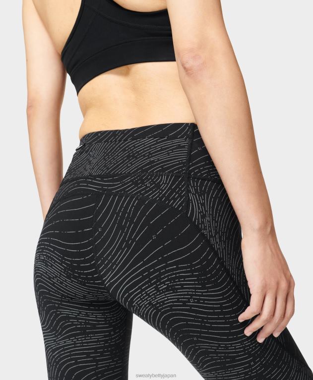 Sweaty Betty 女性 パワー反射 7/8 ワークアウト レギンス L4RHF666 衣類 ブラックの反射イルミネーションプリント