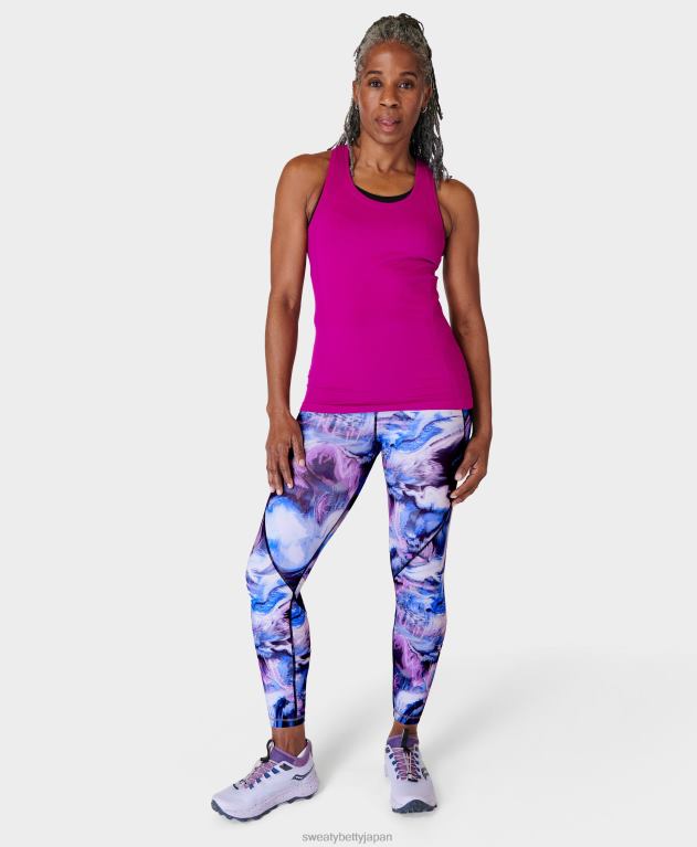 Sweaty Betty 女性 パワプロ7/8 トレーニングレギンス L4RHF89 衣類 ブルーの仮想風景プリント