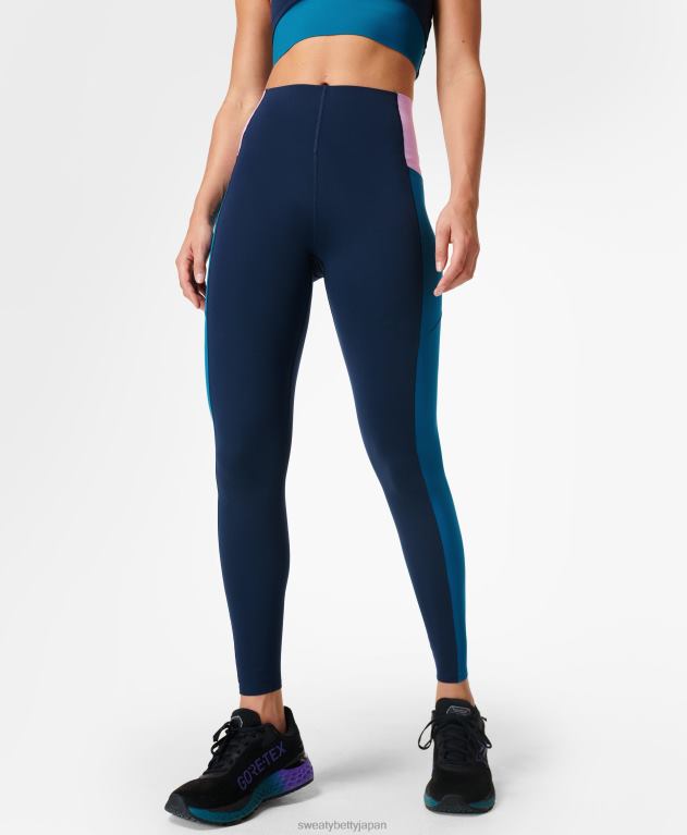 Sweaty Betty 女性 パワーブロック ハイウエスト ワークアウトレギンス L4RHF1053 衣類 ネイビーブルー