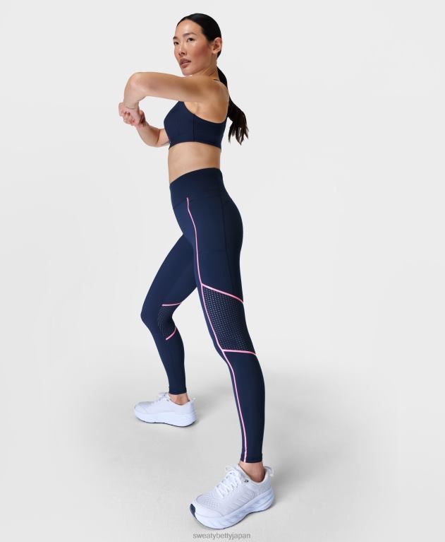 Sweaty Betty 女性 無重力ステートメント ランレギンス L4RHF1099 衣類 ネイビーブルー/ホットピンクポップ