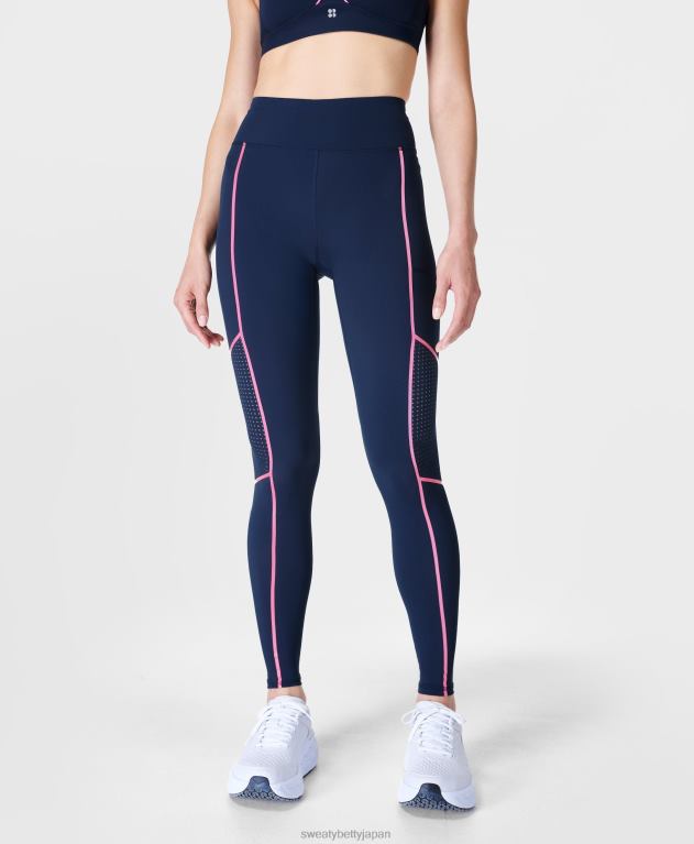 Sweaty Betty 女性 無重力ステートメント ランレギンス L4RHF1099 衣類 ネイビーブルー/ホットピンクポップ