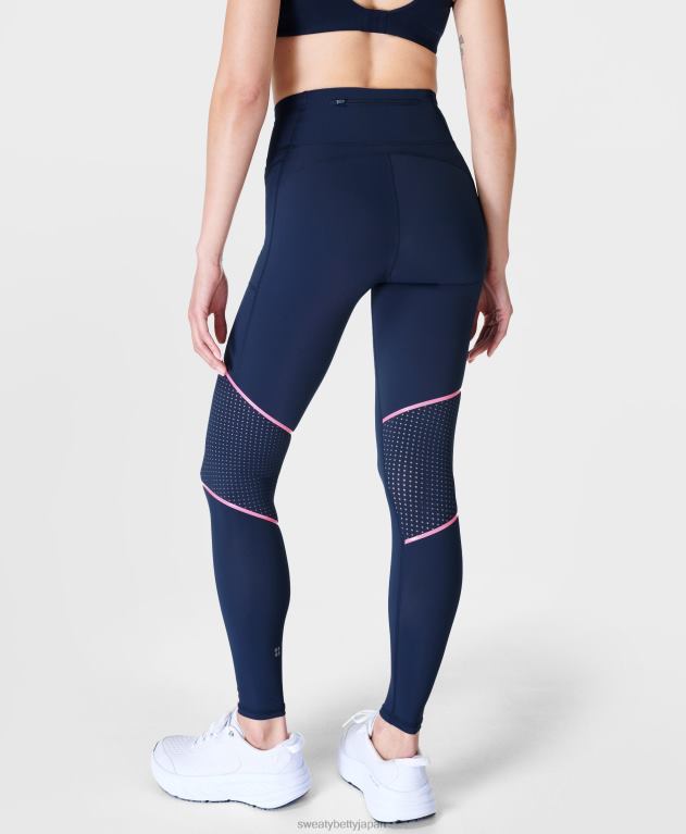 Sweaty Betty 女性 無重力ステートメント ランレギンス L4RHF1099 衣類 ネイビーブルー/ホットピンクポップ