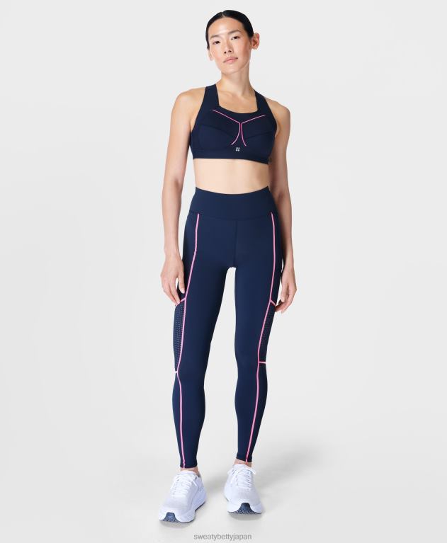 Sweaty Betty 女性 無重力ステートメント ランレギンス L4RHF1099 衣類 ネイビーブルー/ホットピンクポップ