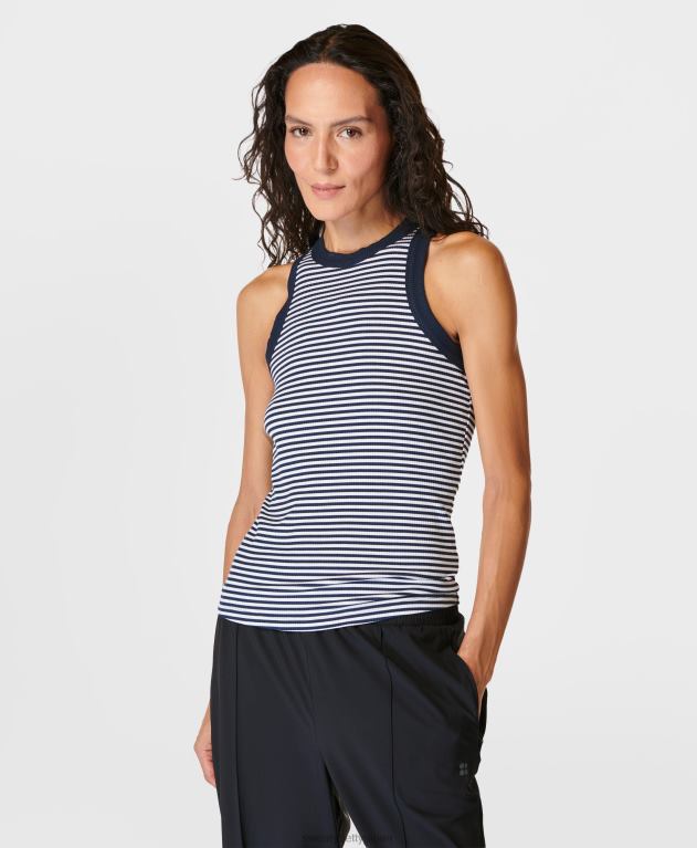 Sweaty Betty 女性 ハーパーレーサータンクトップ L4RHF144 衣類 ネイビーホワイトストライプ