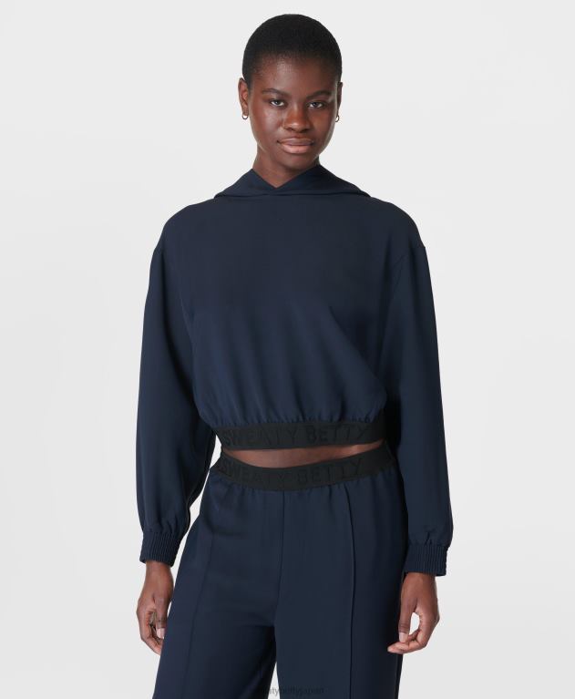 Sweaty Betty 女性 エンボスクロップパーカー L4RHF159 衣類 ネイビーブルー