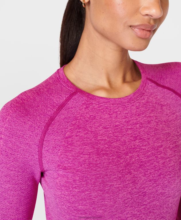 Sweaty Betty 女性 アスリート シームレス トレーニング長袖トップ L4RHF165 衣類 マゼンタ カメリア ピンクマール