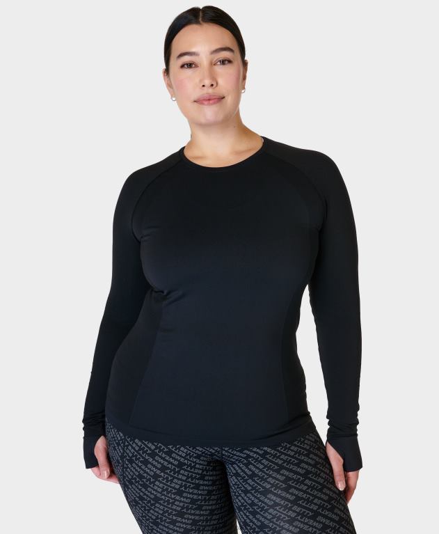 Sweaty Betty 女性 アスリート シームレス トレーニング長袖トップ L4RHF166 衣類 黒