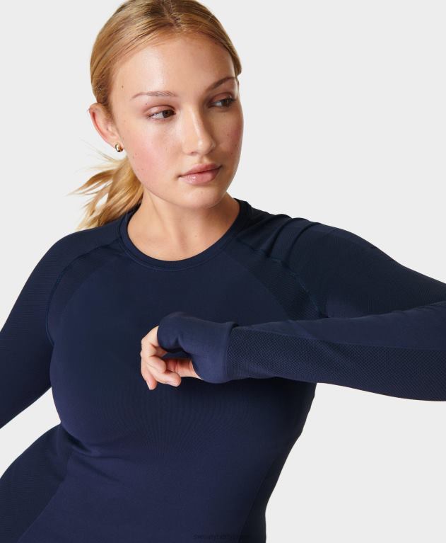 Sweaty Betty 女性 アスリート シームレス トレーニング長袖トップ L4RHF168 衣類 ネイビーブルー