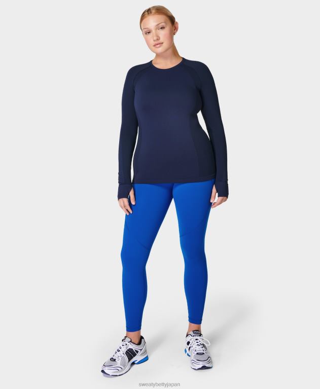 Sweaty Betty 女性 アスリート シームレス トレーニング長袖トップ L4RHF168 衣類 ネイビーブルー