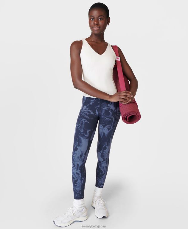 Sweaty Betty 女性 スーパーソフトヨガレギンス L4RHF180 衣類 青い大理石の斑点プリント