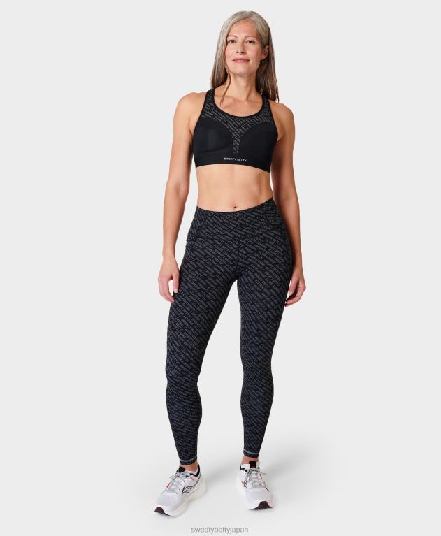 Sweaty Betty 女性 パワプロランニングブラ L4RHF213 衣類 グレーのグリッチ タイポグラフィ プリント