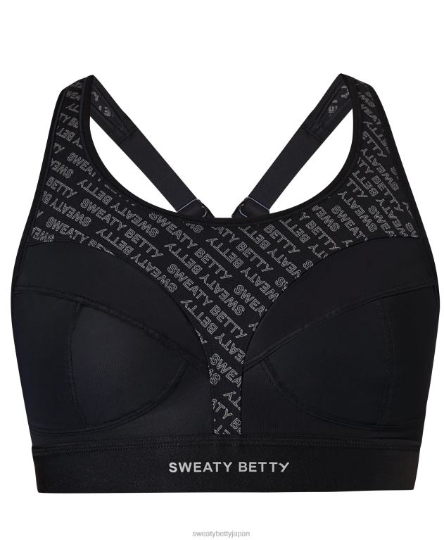 Sweaty Betty 女性 パワプロランニングブラ L4RHF213 衣類 グレーのグリッチ タイポグラフィ プリント