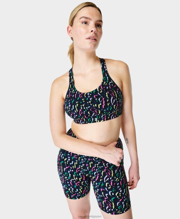 Sweaty Betty 女性 パワーミディアムサポートスポーツブラ L4RHF253 衣類 ブルーレインボーヒョウ柄