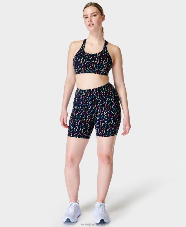 Sweaty Betty 女性 パワーミディアムサポートスポーツブラ L4RHF253 衣類 ブルーレインボーヒョウ柄