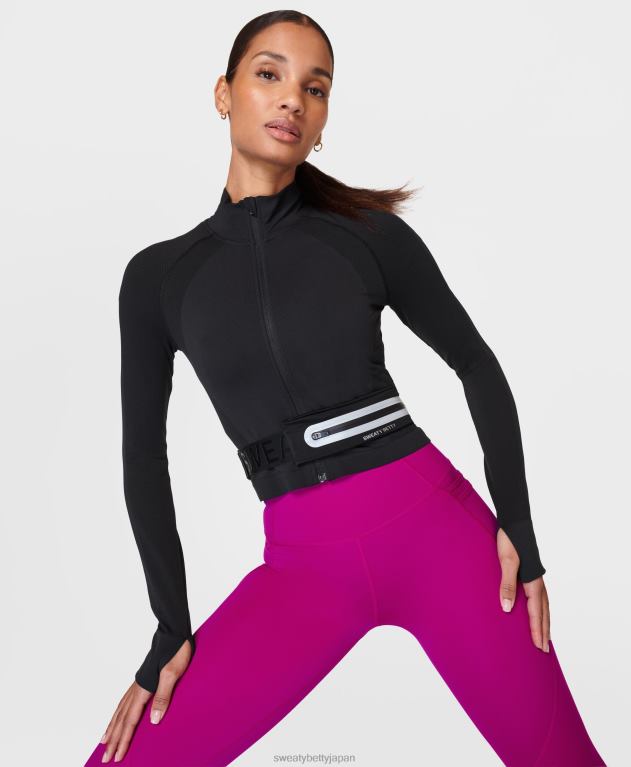 Sweaty Betty 女性 アスリートクロップシームレストレーニングジップアップ L4RHF301 衣類 黒