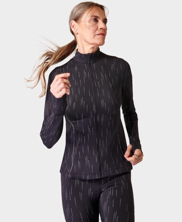 Sweaty Betty 女性 サーマブーストランニングジップアップ L4RHF307 衣類 グレー sb ドット反射プリント