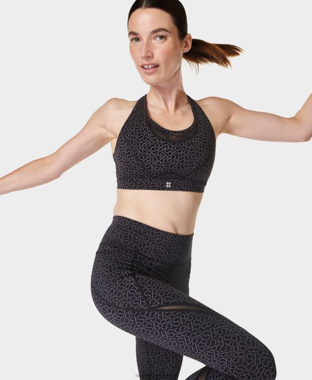 Sweaty Betty 女性 パワーアイコンランニングブラ L4RHF319 衣類 グレー sb スロット プリント