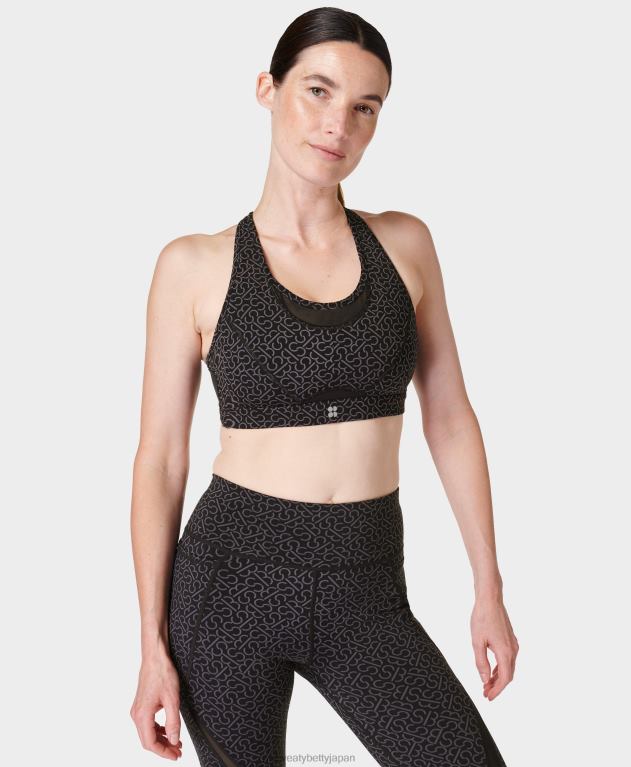 Sweaty Betty 女性 パワーアイコンランニングブラ L4RHF319 衣類 グレー sb スロット プリント