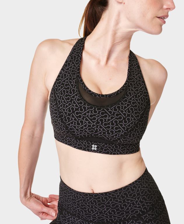 Sweaty Betty 女性 パワーアイコンランニングブラ L4RHF319 衣類 グレー sb スロット プリント