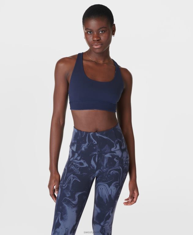 Sweaty Betty 女性 スーパーソフトリバーシブルヨガブラ L4RHF329 衣類 ブルーマーブルプリント/ネイビーブルー