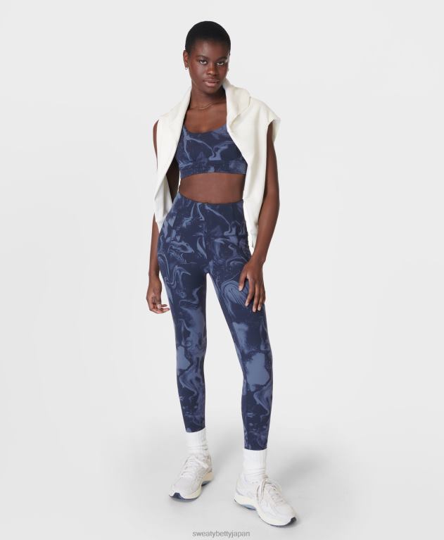 Sweaty Betty 女性 スーパーソフトリバーシブルヨガブラ L4RHF329 衣類 ブルーマーブルプリント/ネイビーブルー