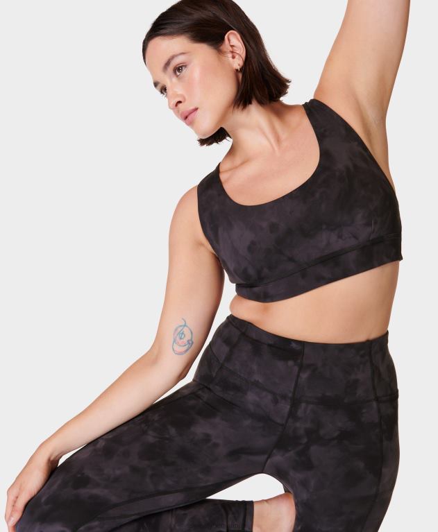 Sweaty Betty 女性 スーパーソフトリバーシブルヨガブラ L4RHF334 衣類 ブラックのスプレーダイプリント