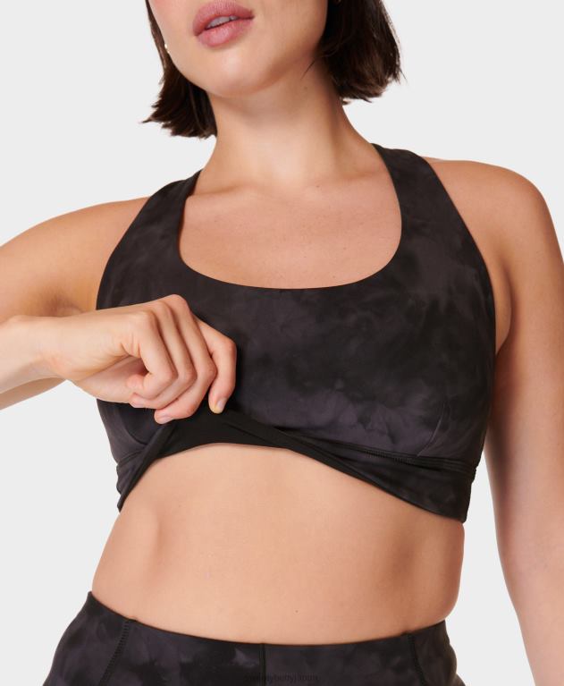 Sweaty Betty 女性 スーパーソフトリバーシブルヨガブラ L4RHF334 衣類 ブラックのスプレーダイプリント