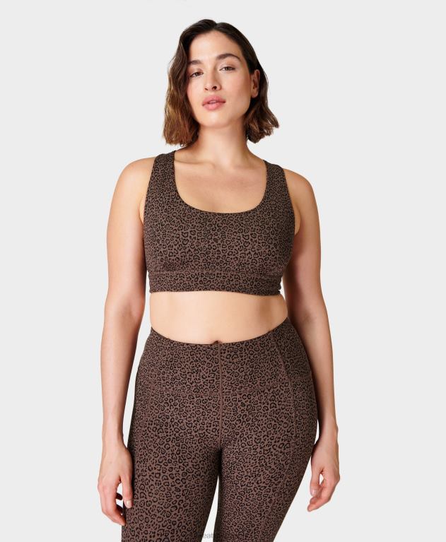 Sweaty Betty 女性 スーパーソフトリバーシブルヨガブラ L4RHF339 衣類 ブラウンレオマークプリント/ウォルナットブラウン