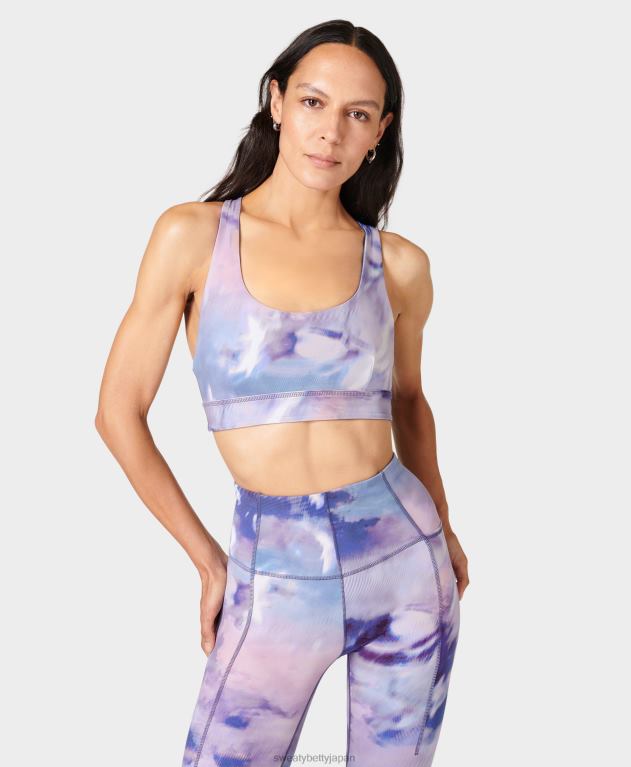 Sweaty Betty 女性 スーパーソフトリバーシブルヨガブラ L4RHF340 衣類 パープルミストプリント/エンドレスブルー