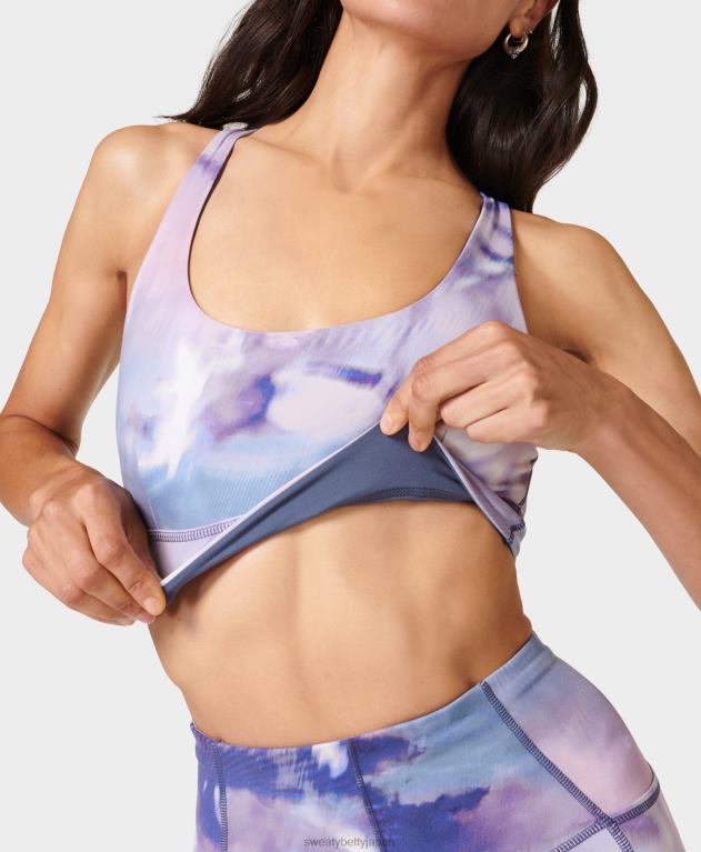 Sweaty Betty 女性 スーパーソフトリバーシブルヨガブラ L4RHF340 衣類 パープルミストプリント/エンドレスブルー