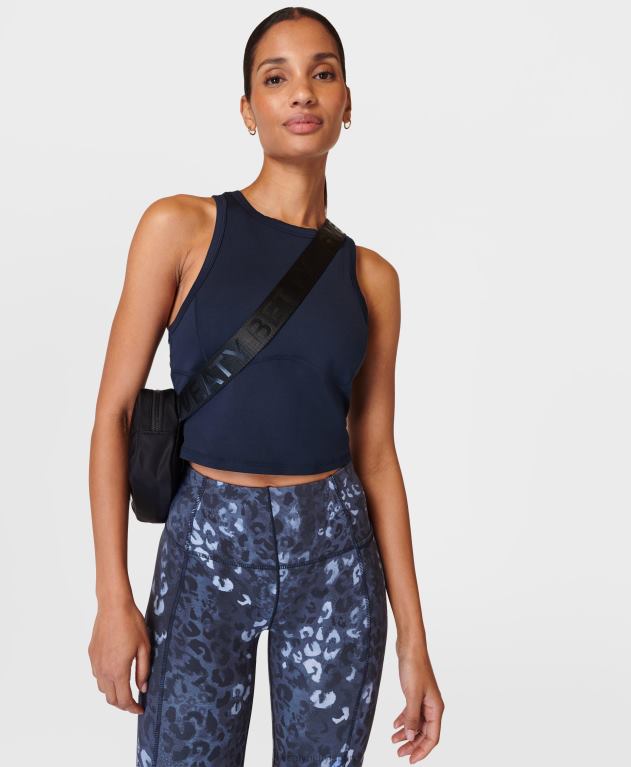 Sweaty Betty 女性 終日レーサーバッククロップタンク L4RHF382 衣類 ネイビーブルー