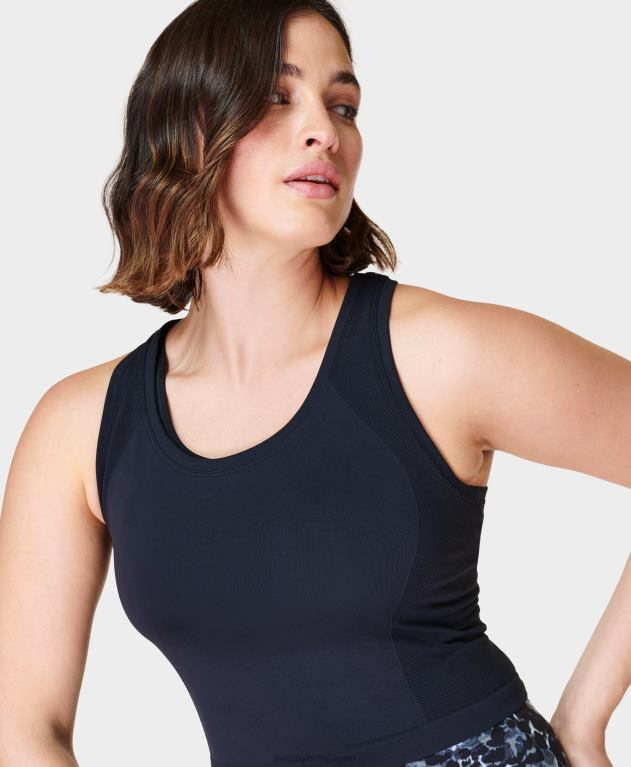 Sweaty Betty 女性 アスリート作物のシームレスなトレーニングタンク L4RHF428 衣類 黒