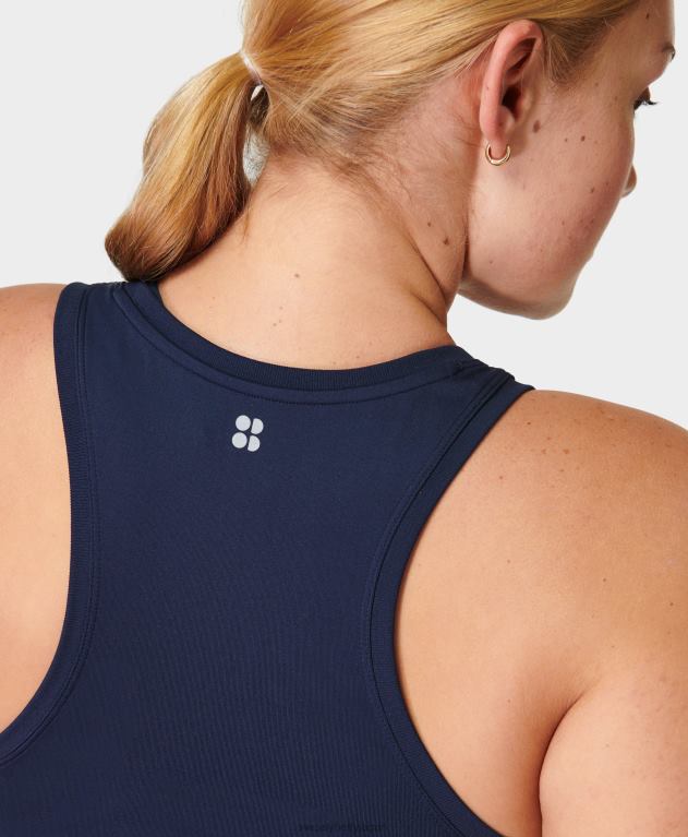 Sweaty Betty 女性 アスリート作物のシームレスなトレーニングタンク L4RHF432 衣類 ネイビーブルー