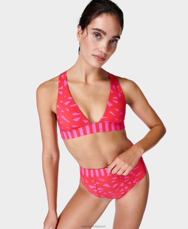 Sweaty Betty 女性 ペニンシュラ エクストラ ライフ ビキニトップ L4RHF445 衣類 赤いヴィンテージシードプリント