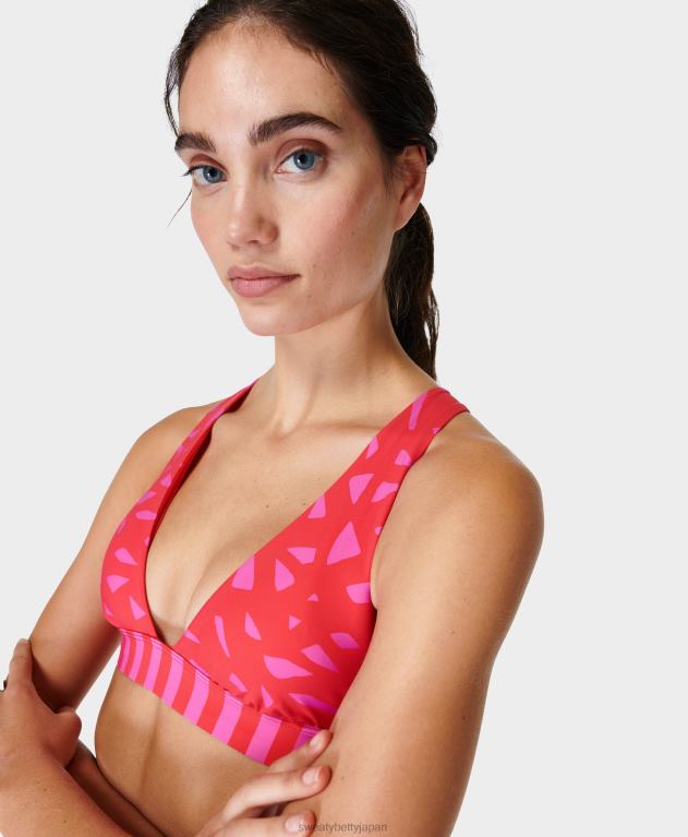 Sweaty Betty 女性 ペニンシュラ エクストラ ライフ ビキニトップ L4RHF445 衣類 赤いヴィンテージシードプリント